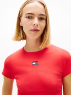 Tommy Badge Slim Ribbed T-Shirt — Red 2