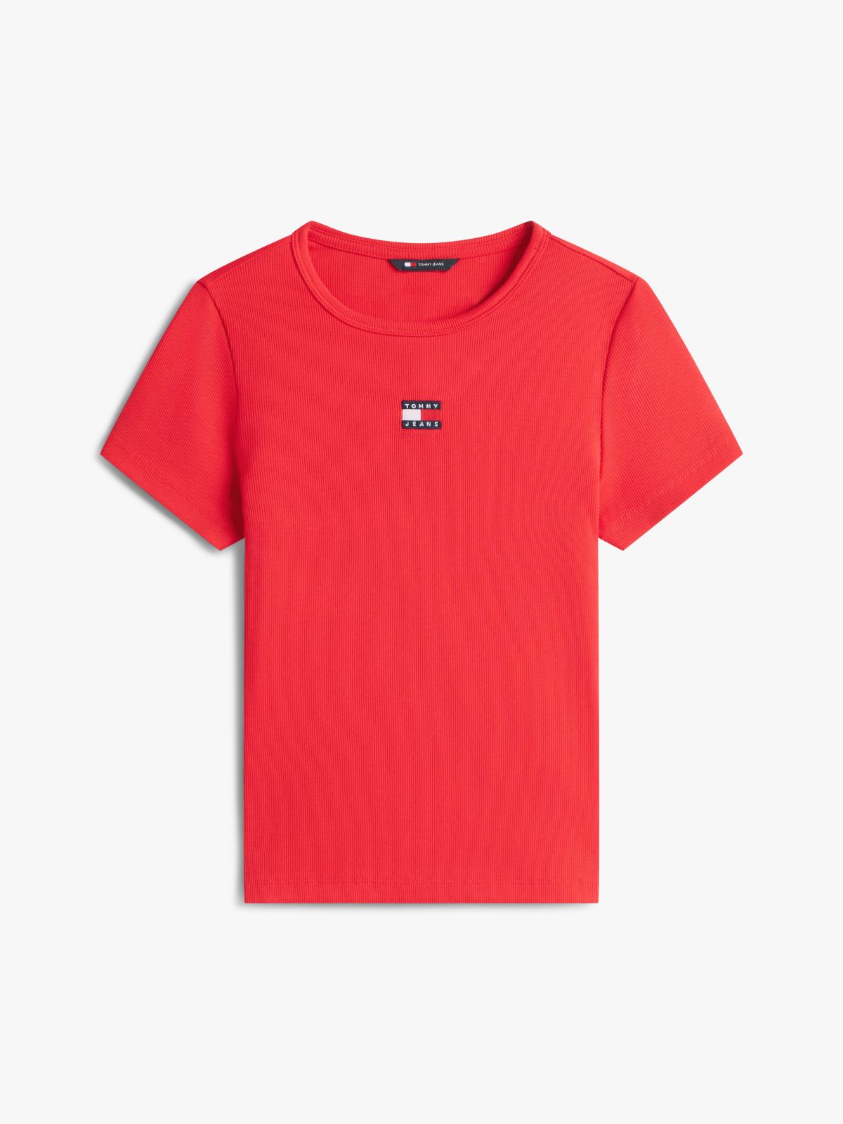 Tommy Badge Slim Ribbed T-Shirt — Red