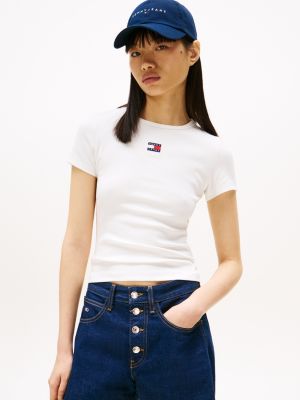 white badge ribbed slim t-shirt for women tommy jeans