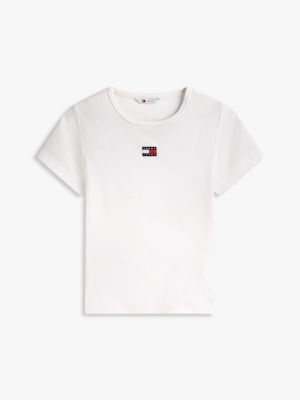 white badge ribbed slim t-shirt for women tommy jeans