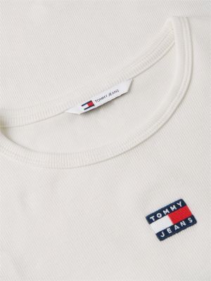 white tommy badge ribbed slim t-shirt for women tommy jeans