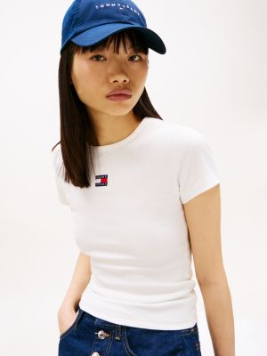 camiseta slim acanalada con parche white de mujeres tommy jeans