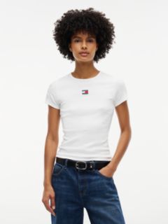 Tommy Badge Slim Ribbed T-Shirt — White 1