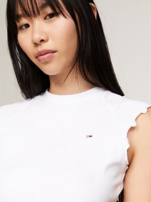 t-shirt essential crop con arricciature bianco da donne tommy jeans