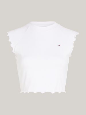 t-shirt essential crop con arricciature bianco da donne tommy jeans