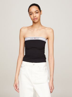 Logo Tape Pull-On Tube Top, Black