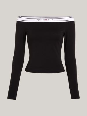 Off shoulder slim fit top met lange mouwen Zwart Tommy Hilfiger
