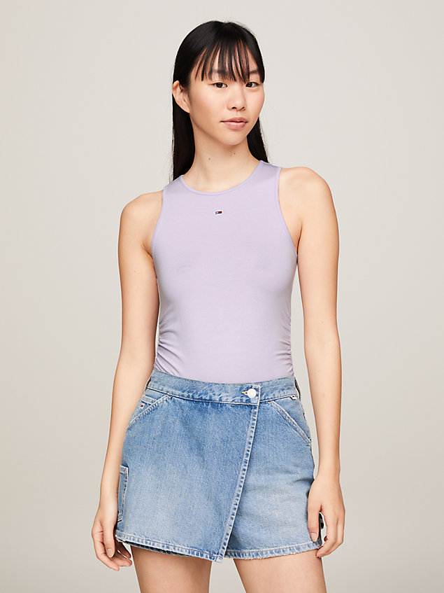 purple essential gathered slim fit tank top for women tommy jeans