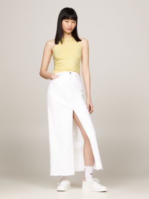 yellow essential gerafftes slim fit tanktop für damen - tommy jeans