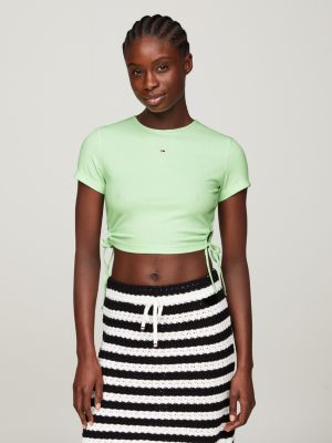 crop top de punto elástico con fruncido green de mujeres tommy jeans