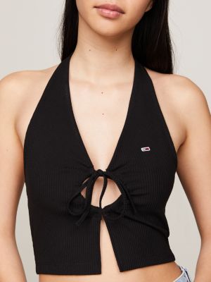 Women's Black Keyhole Top Halter Neck