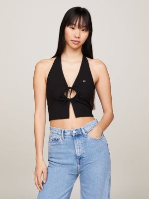 Women's Black Keyhole Top Halter Neck