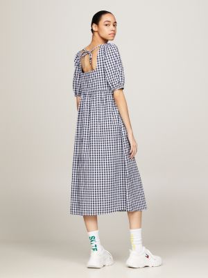 Gingham Midi Fit And Flare Dress Blue Tommy Hilfiger 8839