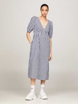 Gingham Midi Fit and Flare Dress Blue Tommy Hilfiger