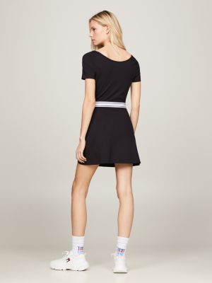 black logo tape fit and flare dress for women tommy jeans