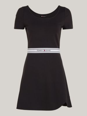 black logo tape fit and flare dress for women tommy jeans