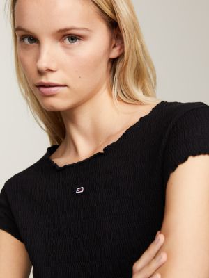 black essential gesmoktes bodycon-kleid für damen - tommy jeans