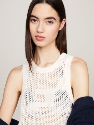 Open Stitch Sleeveless Jumper Dress | White | Tommy Hilfiger