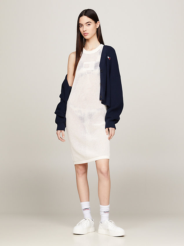white open stitch sleeveless jumper dress for women tommy jeans