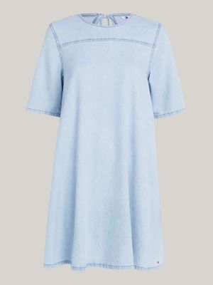 blue chambray denim a-line mini dress for women tommy jeans