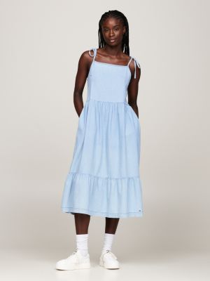 Tommy Jeans Curve DUNGAREE DRESS MIDI - Denim dress - blue denim 