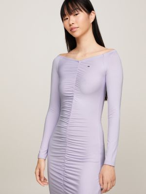 Gathered Off-The-Shoulder Bodycon Dress, Purple