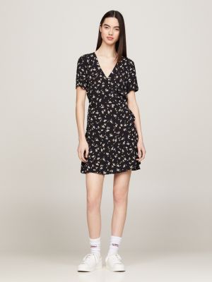 vestido corto cruzado con estampado de flores black de mujeres tommy jeans