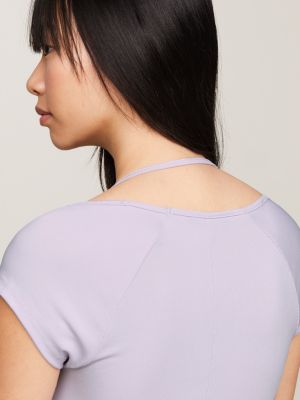 purple geripptes midi-bodycon-kleid mit tommy-badge für damen - tommy jeans