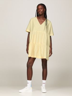 Tiered A Line V Neck Mini Dress Yellow Tommy Hilfiger