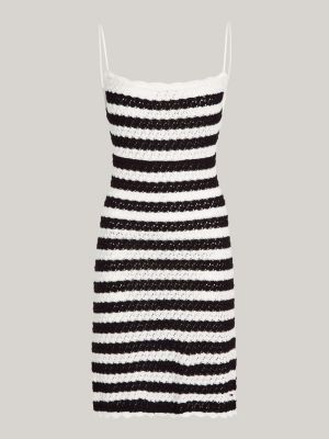 Crochet Stripe Knit Bodycon Dress Black Tommy Hilfiger