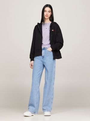 black relaxed fit kapuzenjacke mit badge für damen - tommy jeans