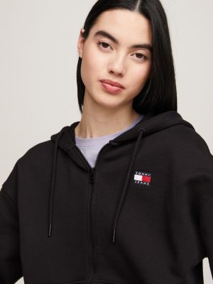 Tommy Badge Zip-Thru Relaxed Hoody | Black | Tommy Hilfiger