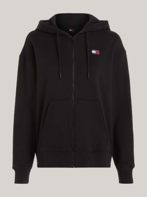 Tommy Badge ZipThru Relaxed Hoody Black Tommy Hilfiger