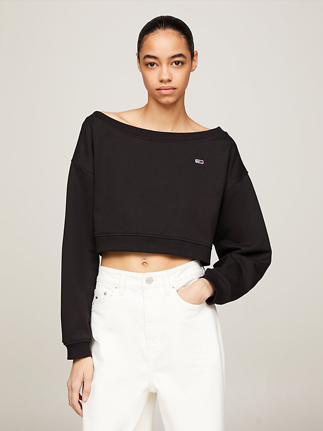 black essential boat neck cropped jumper for women tommy jeans