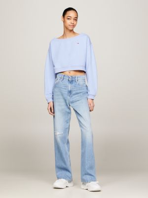 Essential Boat Neck Cropped Jumper | Blue | Tommy Hilfiger