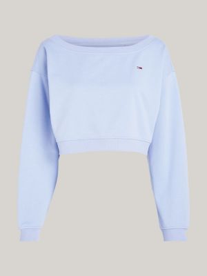 pullover crop essential con scollo a barca blu da donne tommy jeans