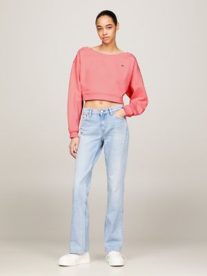 pullover crop essential con scollo a barca rosa da donne tommy jeans