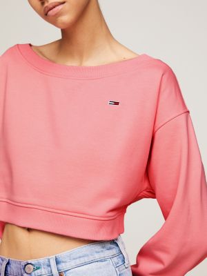 pullover crop essential con scollo a barca rosa da donne tommy jeans