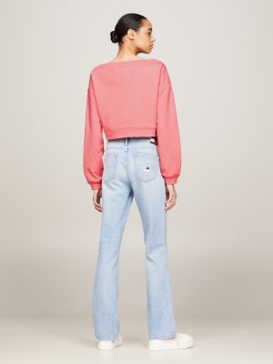 pullover crop essential con scollo a barca rosa da donne tommy jeans