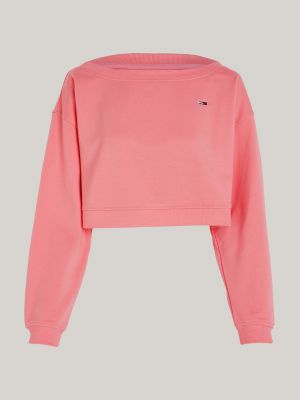 pullover crop essential con scollo a barca rosa da donne tommy jeans