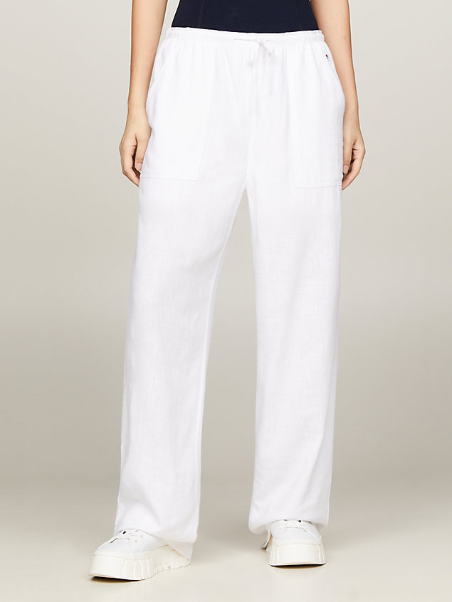 white harper mom straight leg drawstring trousers for women tommy jeans