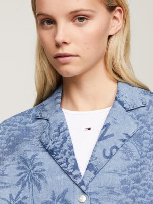 camicia oversize con stampa tropicale blu da donne tommy jeans