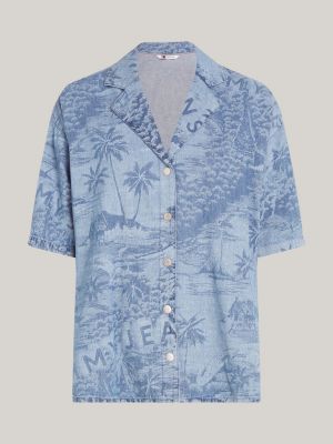 camicia oversize con stampa tropicale blu da donne tommy jeans