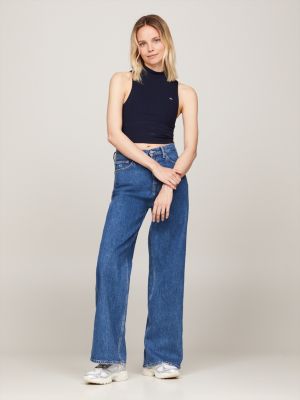 canotta crop con collo a lupetto blu da donne tommy jeans