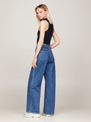 canotta crop con collo a lupetto blu da donne tommy jeans