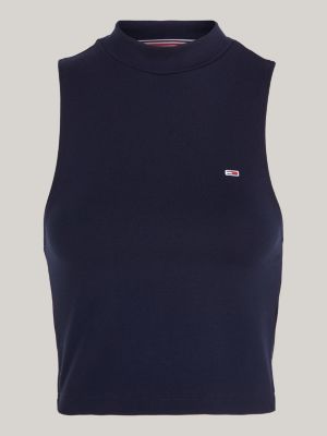 canotta crop con collo a lupetto blu da donne tommy jeans