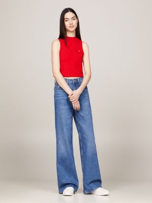 canotta crop con collo a lupetto rosso da donne tommy jeans