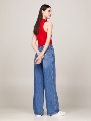 canotta crop con collo a lupetto rosso da donne tommy jeans