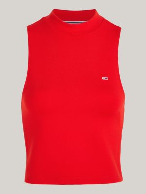 canotta crop con collo a lupetto rosso da donne tommy jeans