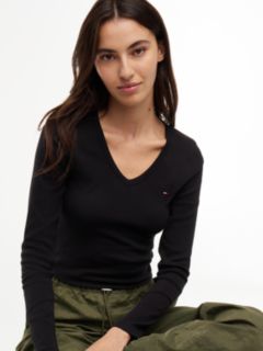 Slim V-Neck Long Sleeve T-Shirt — Black 3